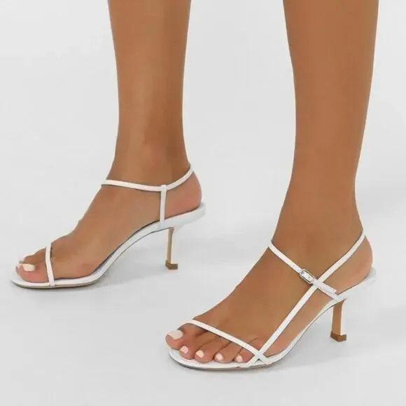 Tony Bianco Caprice Heels Sandals Leather Ankle Strap Skin White Kid Size 